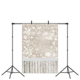 Load image into Gallery viewer, Lofaris Beige And White Cute Snowflakes Wooden Winter Backdrop