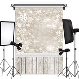 Load image into Gallery viewer, Lofaris Beige And White Cute Snowflakes Wooden Winter Backdrop