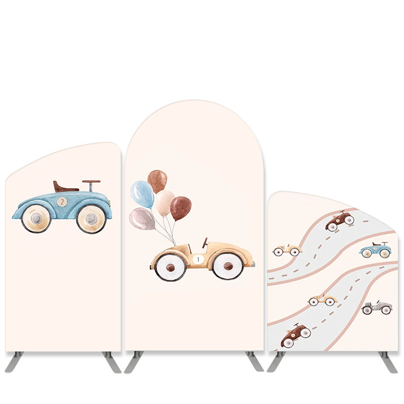 Lofaris Beige Cars Coming Cartoon Baby Shower Arch Backdrop Kit