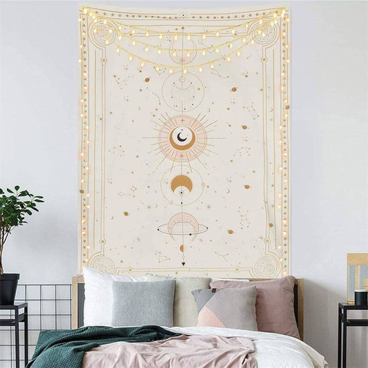 Lofaris Beige Constellation Star Moon Divination Wall Tapestry