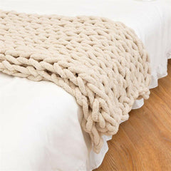 Lofaris Beige Soft Chenille Chunky Knit Blanket For Home Decoration