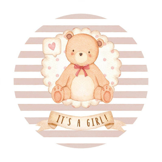 Lofaris Beige-White Stripe Bear Theme Round Baby Shower Backdrop