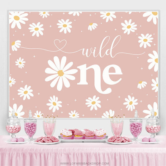 Lofaris Bellis Perennis Pink Theme Happy 1Th Birthday Backdrop