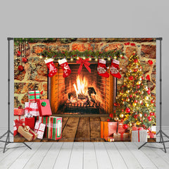 Lofaris Birght And Warm Christmas Tree Gift Stock Backdrop
