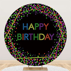 Lofaris Black And Colorful Dots Circle Happy Birthday Backdrop