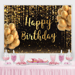 Lofaris Black And Gold Ballon Glitter Happy Birthday Backdrop