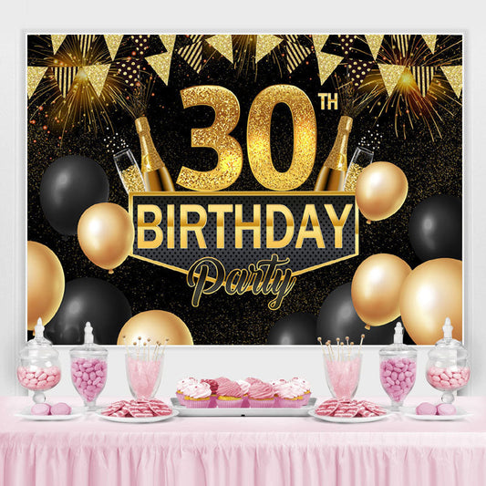 Lofaris Black and Gold Balloon 30Th Birthday Party Backdrop