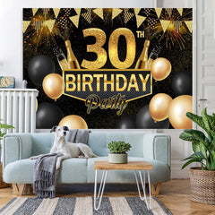 Lofaris Black and Gold Balloon 30Th Birthday Party Backdrop