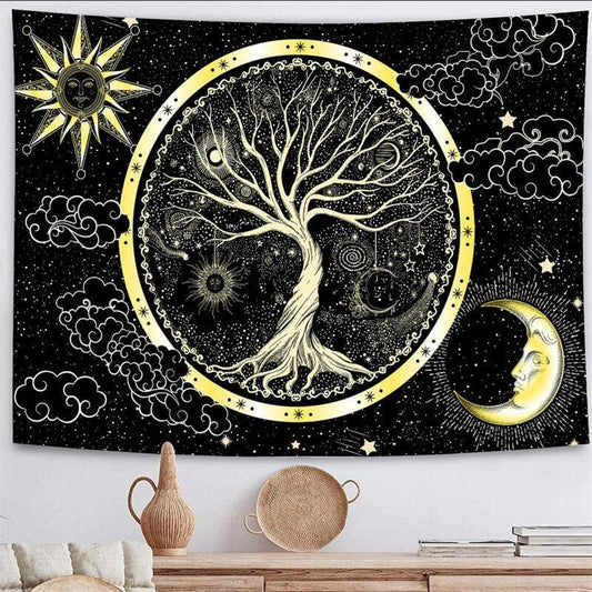 Lofaris Black And Gold Cloud Abstract Galaxy Wall Tapestry