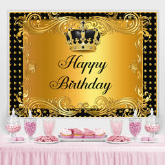 Lofaris Black and Gold Crown Curtain Happy Birthday Backdrop