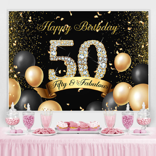 Lofaris Black and Gold Fifth Fabulous Birthday Backdrop