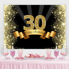 Lofaris Black and Gold Glitter Bokeh 30th Birthday Backdrop
