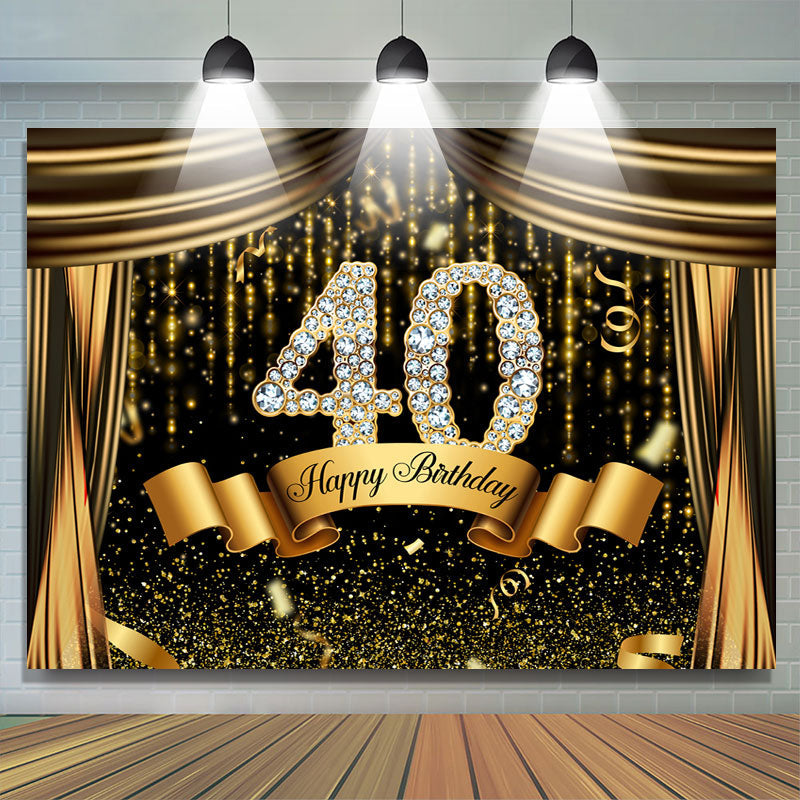Lofaris Black And Gold Glitter Bokeh 40th Birthday Backdrop