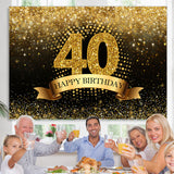 Load image into Gallery viewer, Lofaris Black and Gold Glitter Bokeh 40Th Birthday Backdrop