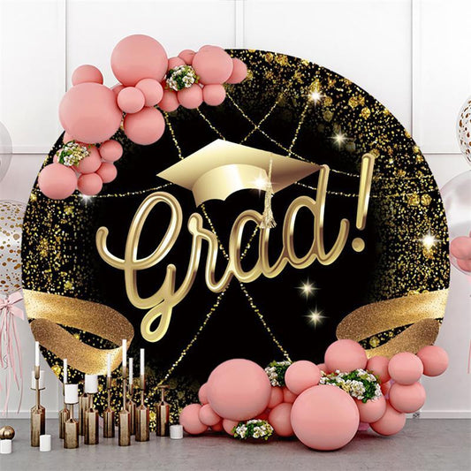 Lofaris Black And Gold Glitter Graduation Party Round Backdrop