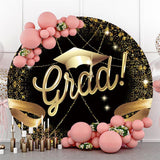 Load image into Gallery viewer, Lofaris Black And Gold Glitter Graduation Party Round Backdrop