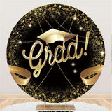 Load image into Gallery viewer, Lofaris Black And Gold Glitter Graduation Party Round Backdrop