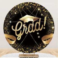 Lofaris Black And Gold Glitter Graduation Party Round Backdrop