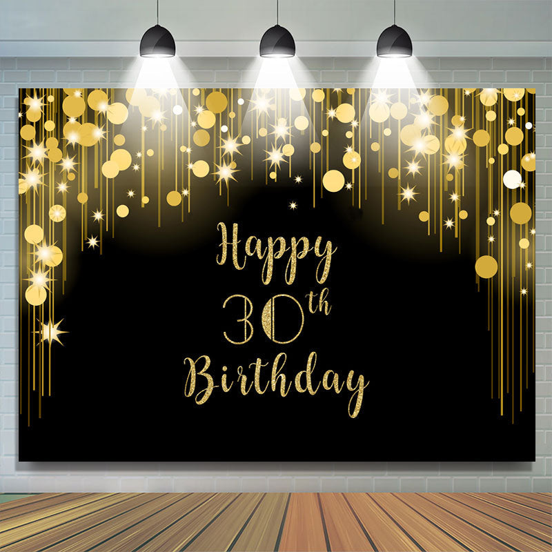 Lofaris Black and Gold Glitter Happy 30th Birthday Backdrop