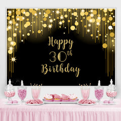 Lofaris Black and Gold Glitter Happy 30th Birthday Backdrop