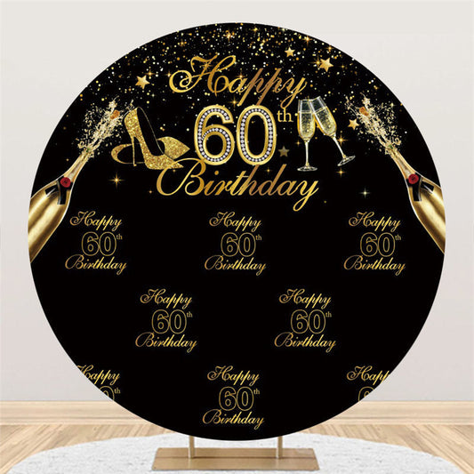 Lofaris Black And Gold Happy 60Th Birthday Circle Backdrop