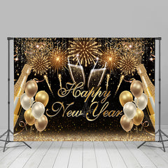 Lofaris Black And Gold Spark Balloon Happy New Year Backdrop
