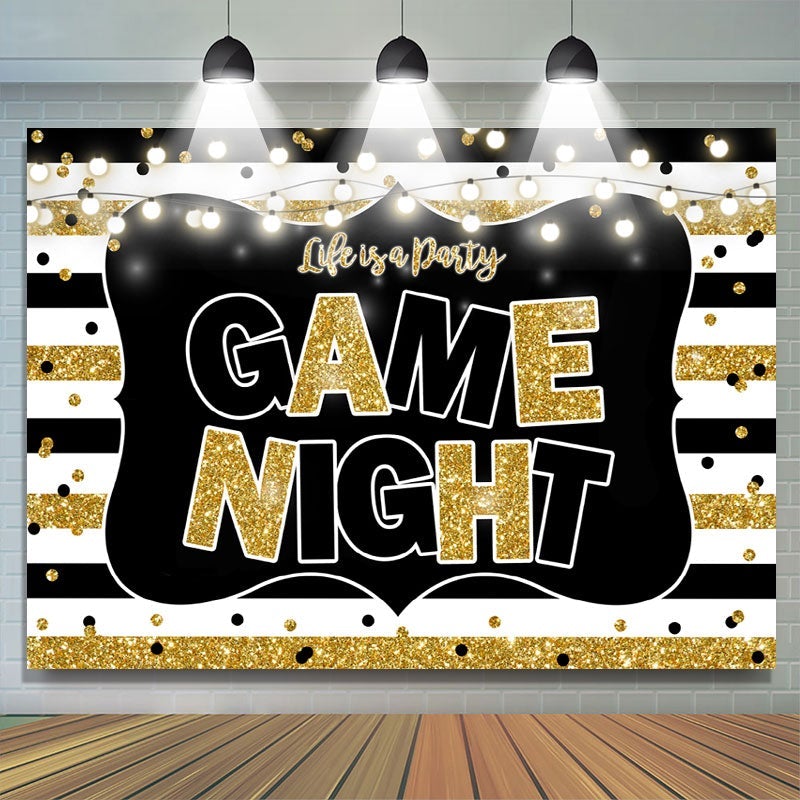 Lofaris Black and Gold Stripes Photo Game Night Party Backdrop