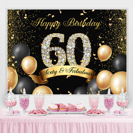 Lofaris Black and Golden Balloon Diamond 60Th Birthday Backdrop