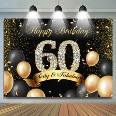 Lofaris Black and Golden Balloon Diamond 60Th Birthday Backdrop