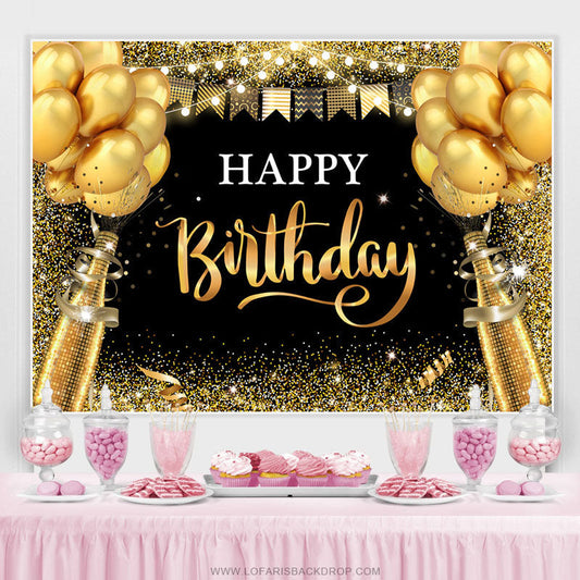 Lofaris Black And Golden Balloon Glitter Birthday Backdrop