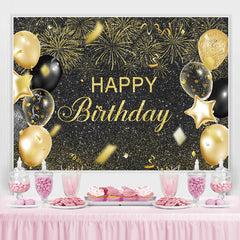 Lofaris Black And Golden Balloon Glitter Happy Birthday Backdrop