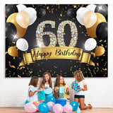 Load image into Gallery viewer, Lofaris Black And Golden Balloon Happy 60Th Birthday Backdrop