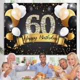 Load image into Gallery viewer, Lofaris Black And Golden Balloon Happy 60Th Birthday Backdrop