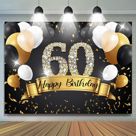 Lofaris Black And Golden Balloon Happy 60Th Birthday Backdrop