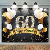 Load image into Gallery viewer, Lofaris Black And Golden Balloon Happy 60Th Birthday Backdrop