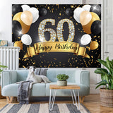 Load image into Gallery viewer, Lofaris Black And Golden Balloon Happy 60Th Birthday Backdrop