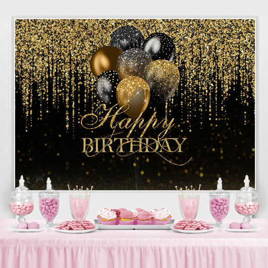 Lofaris Black and Golden Bokeh Balloon Happy Birthday Backdrop