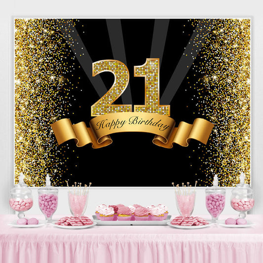 Lofaris Black and Golden Bokeh Happy 21Th Birthday Backdrop