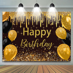 Lofaris Black And Golden Dots Balloons Happy Birthday Backdrop