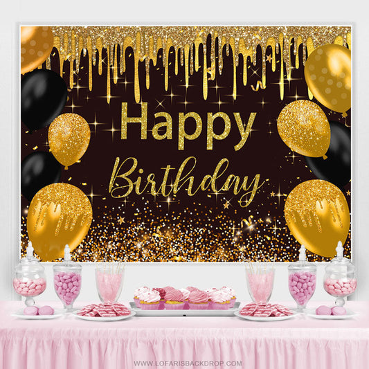 Lofaris Black And Golden Dots Balloons Happy Birthday Backdrop