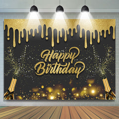 Lofaris Black And Golden Glitter Dot Happy Birthday Backdrop