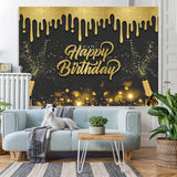 Load image into Gallery viewer, Lofaris Black And Golden Glitter Dot Happy Birthday Backdrop