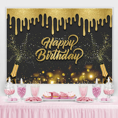 Lofaris Black And Golden Glitter Dot Happy Birthday Backdrop