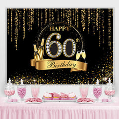 Lofaris Black And Golden Glitter Happy 60Th Birthday Backdrop