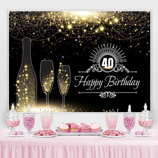 Lofaris Black And Golden Glitter Stars 40Th Birthday Backdrop