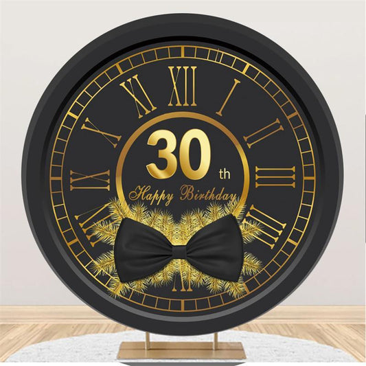 Lofaris Black And Golden Happy 30Th Birthday Round Backdrop