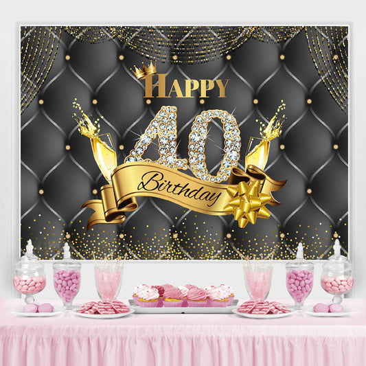 Lofaris Black And Golden Happy 40Th Birthday Dots Backdrop