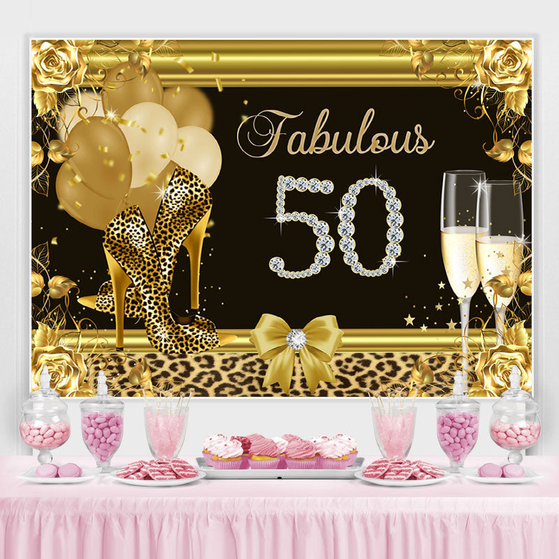 Lofaris Black and Golden High Heel Happy 50Th Birthday Backdrop