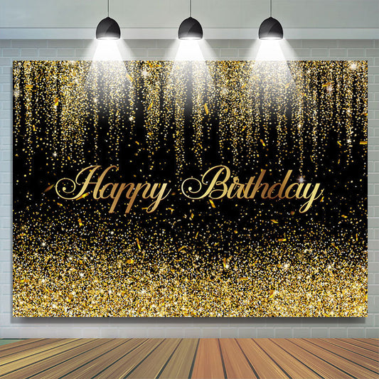 Lofaris Black And Golden Many Ribbons Happy Birthday Backdrop