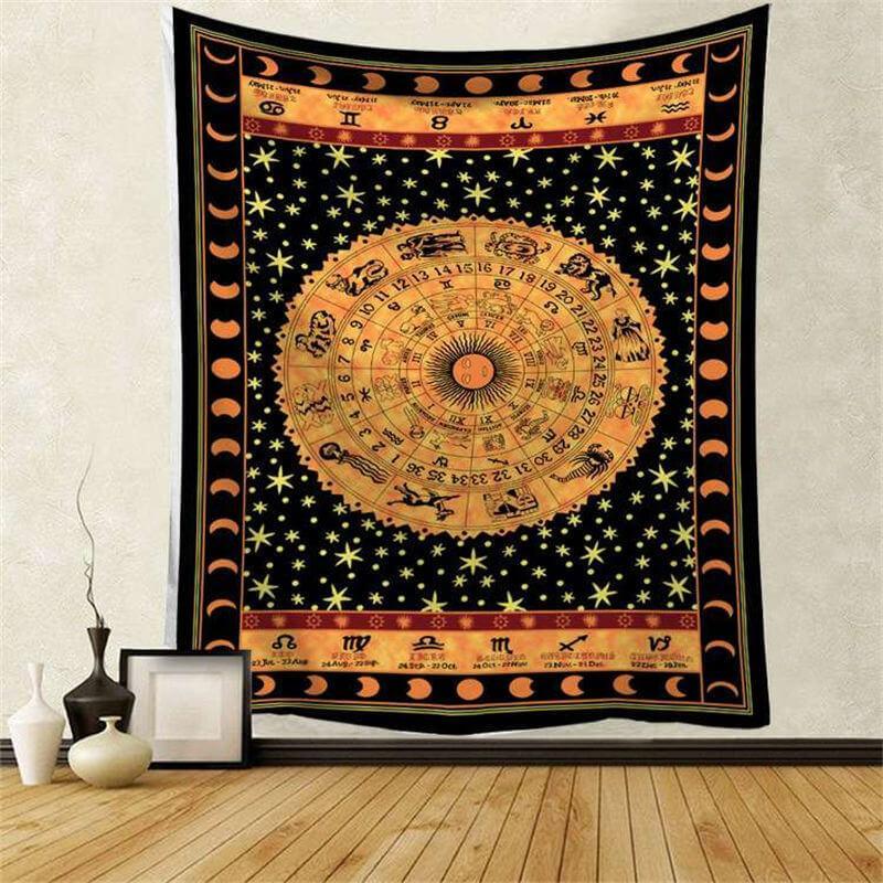 Lofaris Black And Orange Mysterious pattern Divination Wall Tapestry